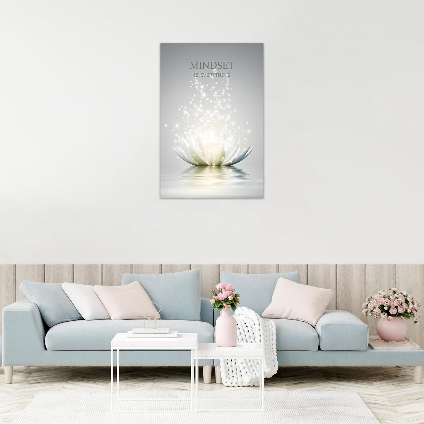 Lotus Flower Wall Art Canvas Mindset Motivational Quotes Poster for Zen Office Wall Decor Spiritual Meditation Prints Artwork Framed (16 X 24Inches)