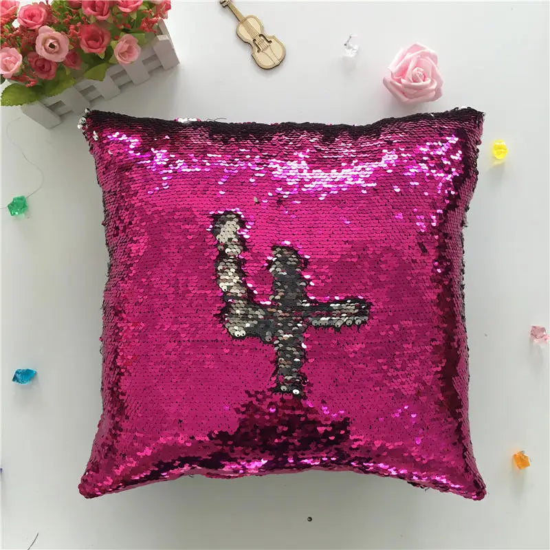 Pillowcase Decorative Cushion Cover Mermaid Sequin Colorful Square Plain Knitted Hidden Zipper Pillow Home Car Sofa 40*40Cm