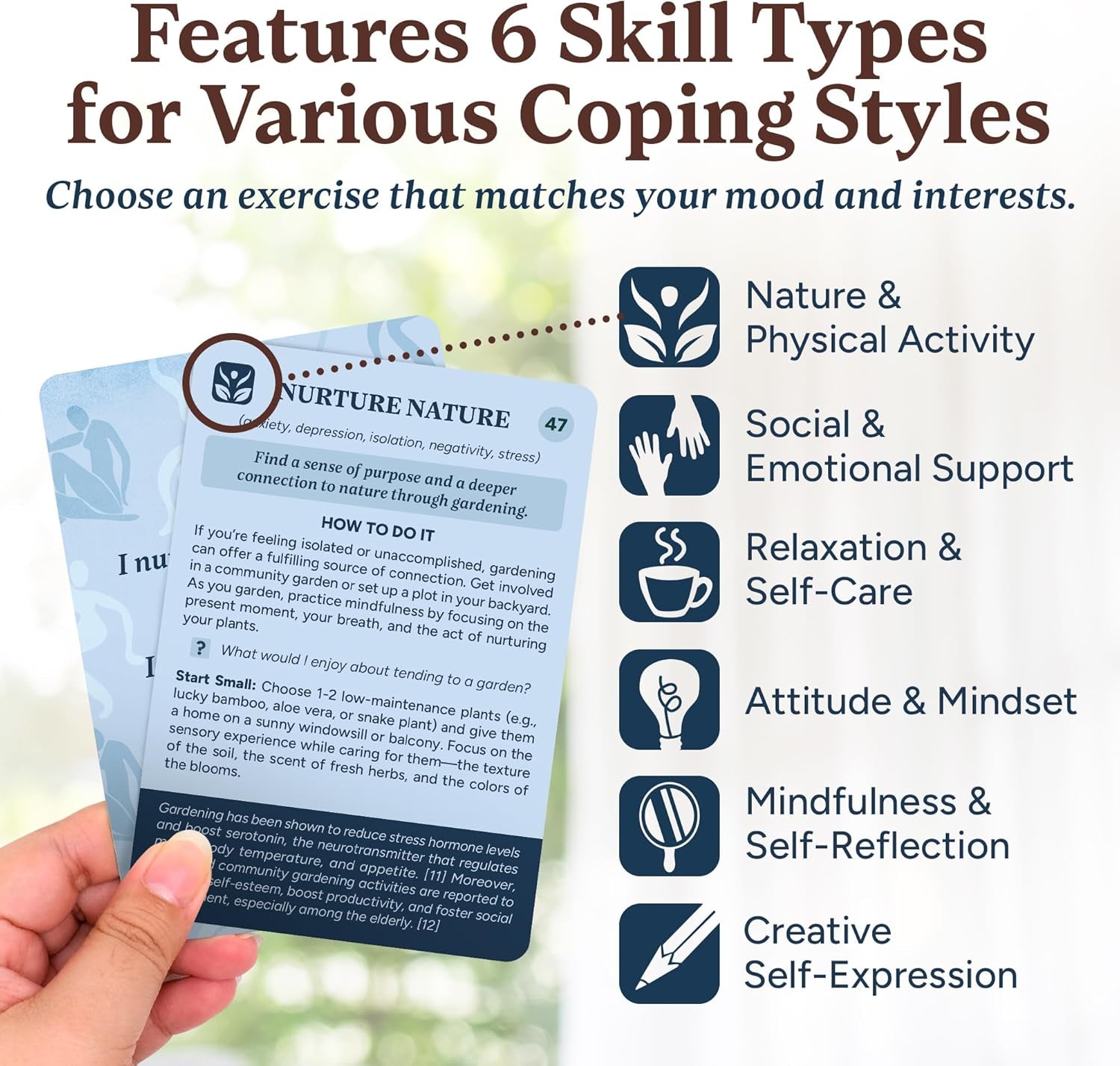 Coping Cards – 65 Skills & Exercises to Cope with Stress, Anxiety, & Anger – 3.5” X 5” Therapy Flashcards with Affirmations and Guidebook – Nurture Emotional Resilience & Mental Health