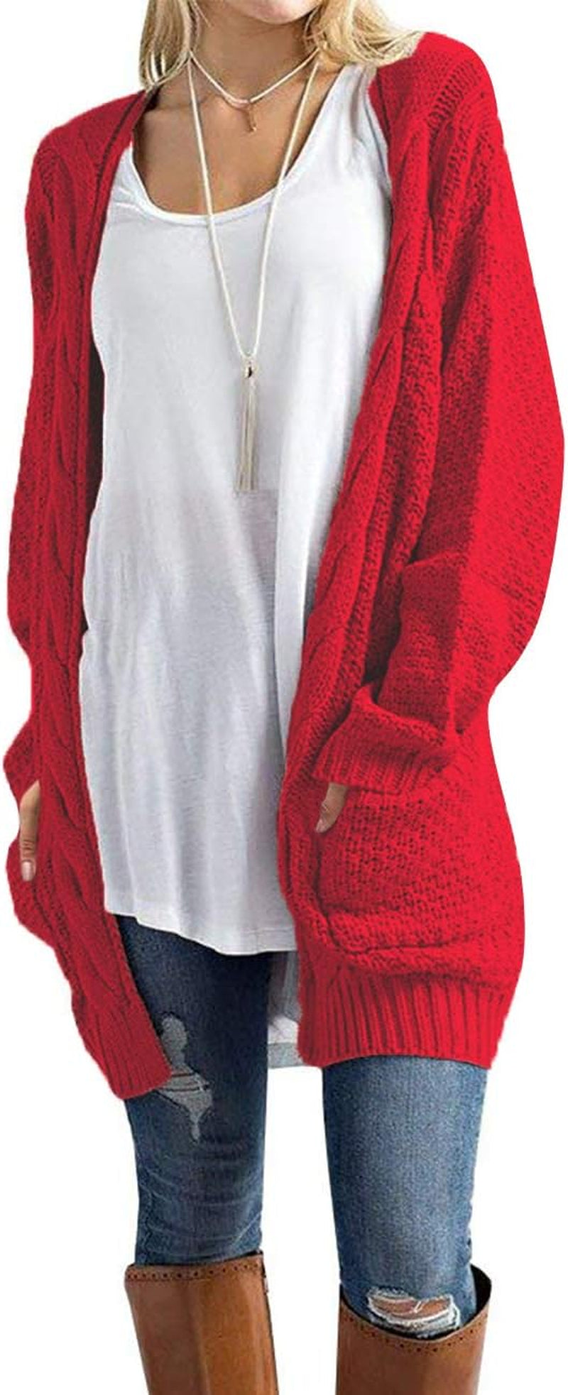 Women'S Open Front Long Sleeve Boho Boyfriend Knit Chunky Cardigan Sweater