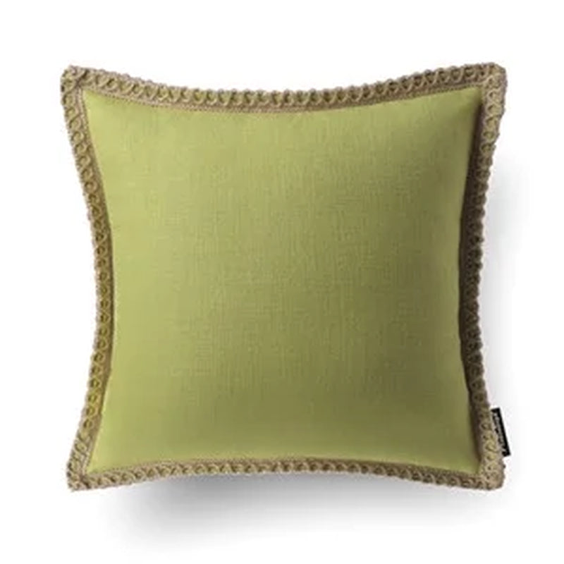 Linen Trimmed Farmhouse Series Decorative Throw Pillow, 22" X 22", Water Green, 1 Pack