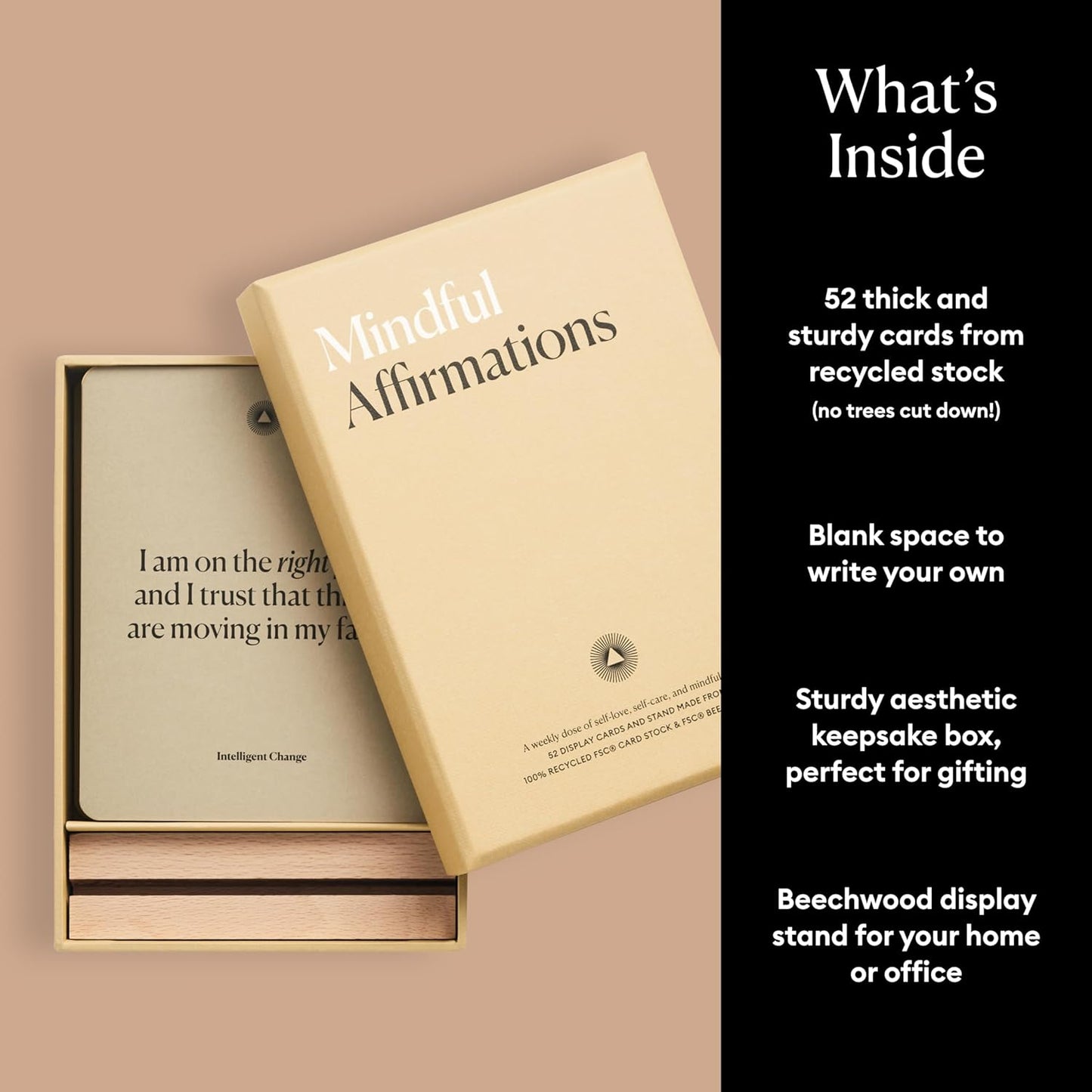 Mindful Affirmations, 52 Positive Affirmation Cards for Women with Display Stand, Daily Affirmations for Inspiration, Mindfulness & Self Care, Unique Gifts for Women and Men