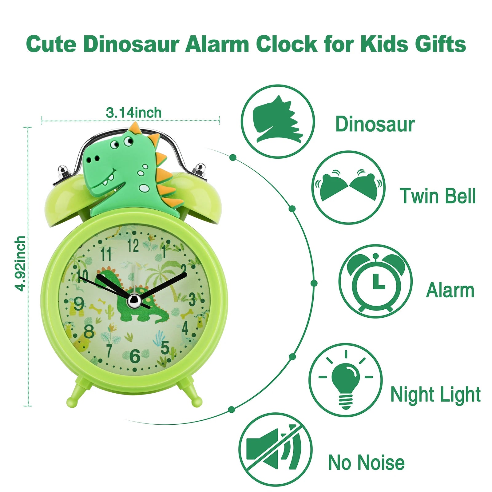 Kids Alarm Clock Cute Dinosaur Unicorn Desk Clock Double Bell Clock with Backlight Alarm Clock for Children Sleep Trainier Gifts