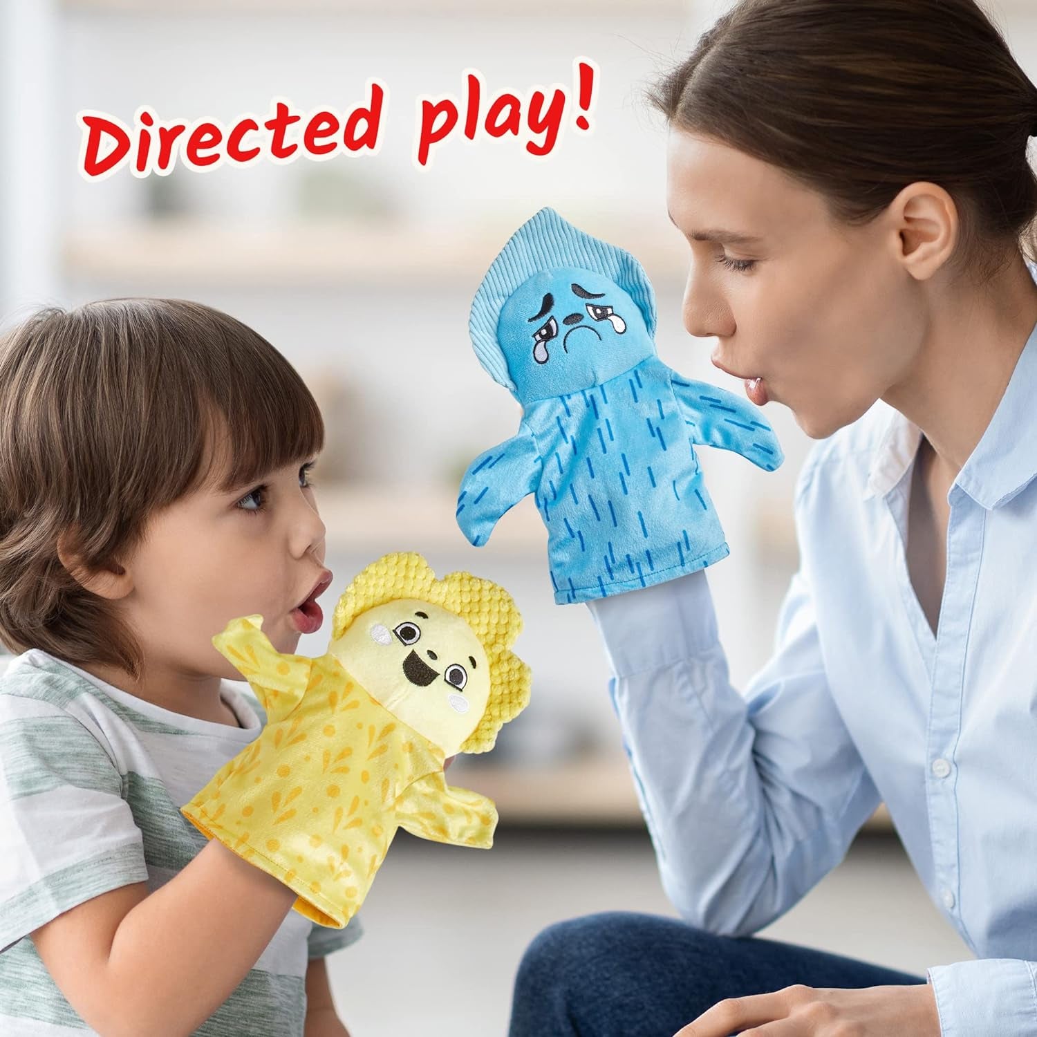Hand2Mind Feelings Family Hand Puppets, Emotions Toys, Dramatic Play Therapy Toys for Counselors, Social Emotional Learning Activities, Calm down Corner Supplies, Social Skills Activities for Kids
