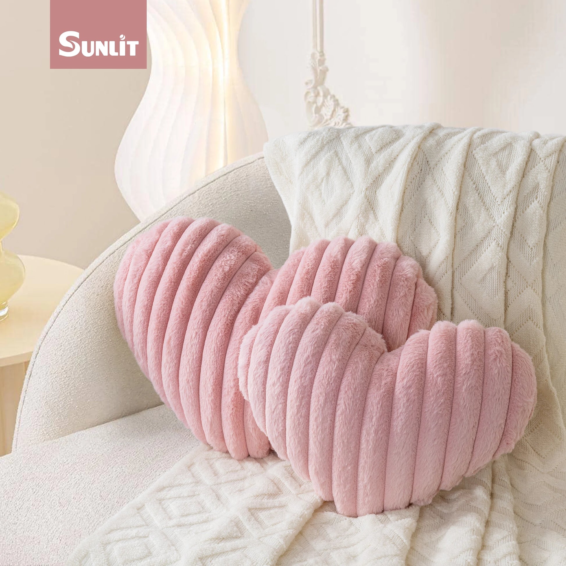 Heart Shaped Pillow, Set of 2, Heart Decorative Throw Pillows, Faux Fur Love Pillows Cute Pillow 20 & 16 Inches, Valentines Day Decorations, Wedding Decor, Pastel Pink