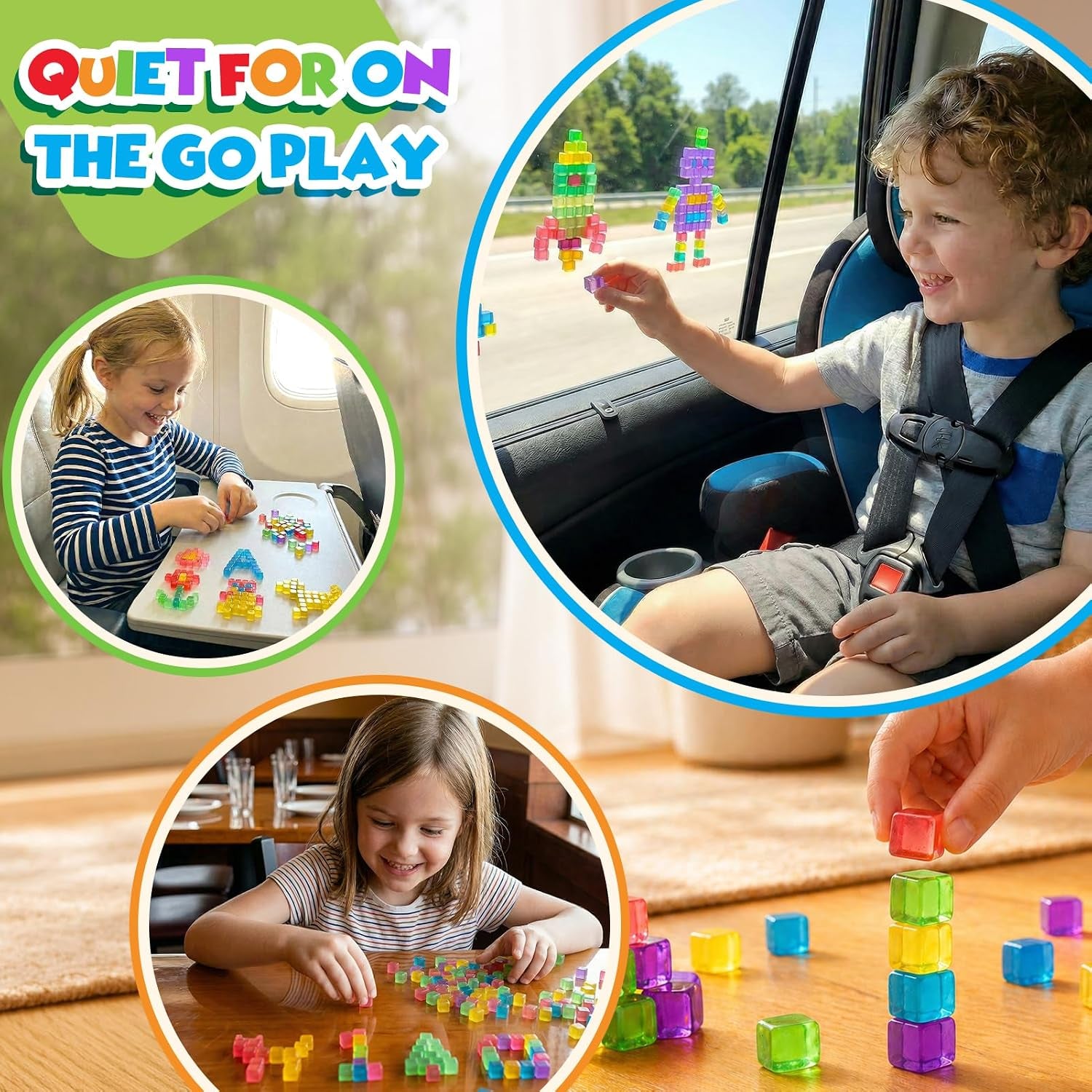 Mini Sticky Stacking Cubes for Kids: 150 PCS Washable Sensory Building Toy, Soft Squishy 0.39 Inch Cubes with Storage Box, Balanced Stickiness for 2D & 3D Building, Translucent Travel Toy