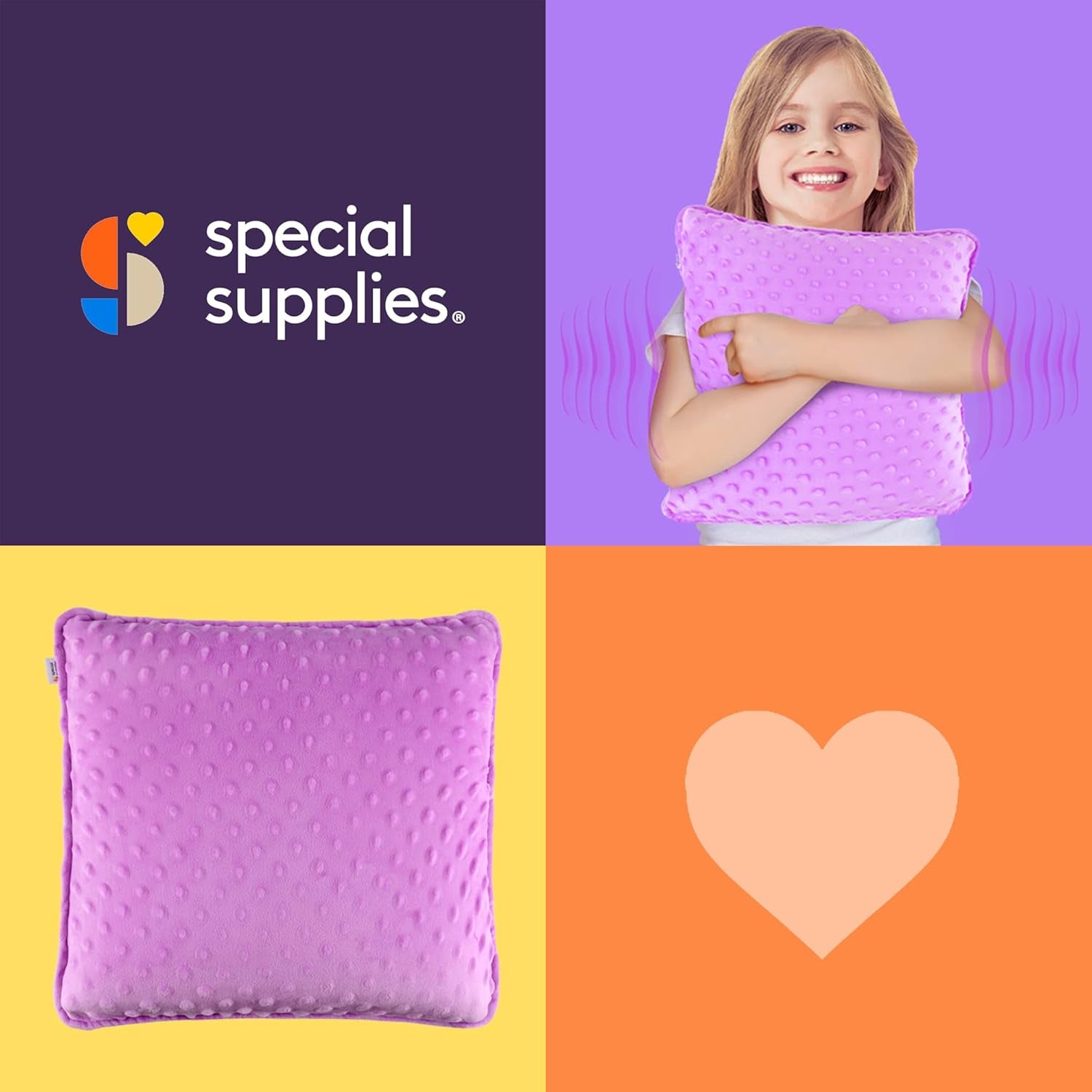 Vibrating Pillow Sensory Pressure Activated for Kids and Adults, 12” Plush Minky Soft Cover, Textured Therapy Stimulation Bumps-Vibrations, Music & Voice Recording (Purple)