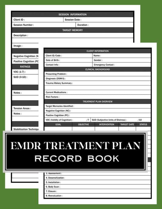 EMDR Treatment Plan Record Book: a Simple & Structured EMDR Therapy Planner for Treatment Planning, Session Notes, and Client Progress Tracking | a ... for Trauma Therapy & EMDR Documentation