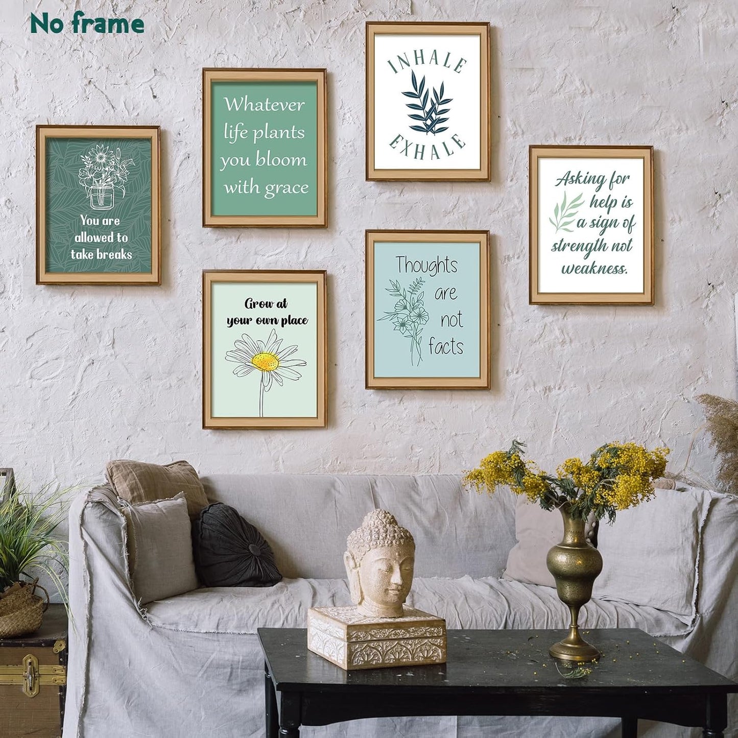 9 Pcs Mental Health Posters Boho Therapy Office Decor Motivational Counselor Psychology Posters, 8 X 10 In(Green)