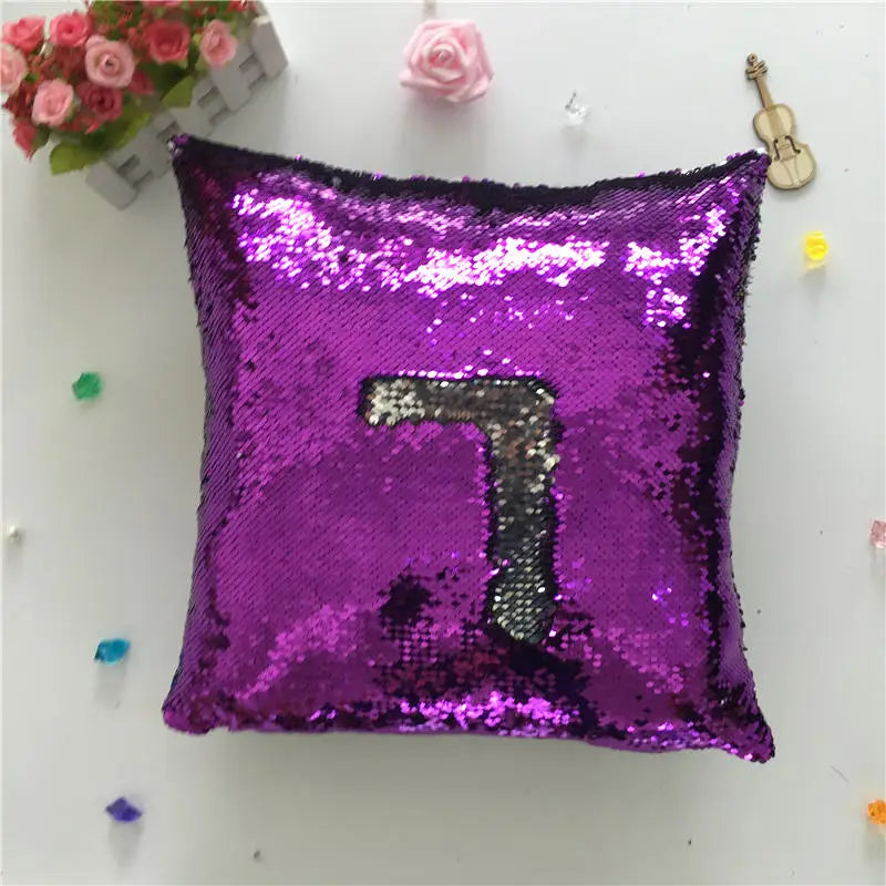 Pillowcase Decorative Cushion Cover Mermaid Sequin Colorful Square Plain Knitted Hidden Zipper Pillow Home Car Sofa 40*40Cm