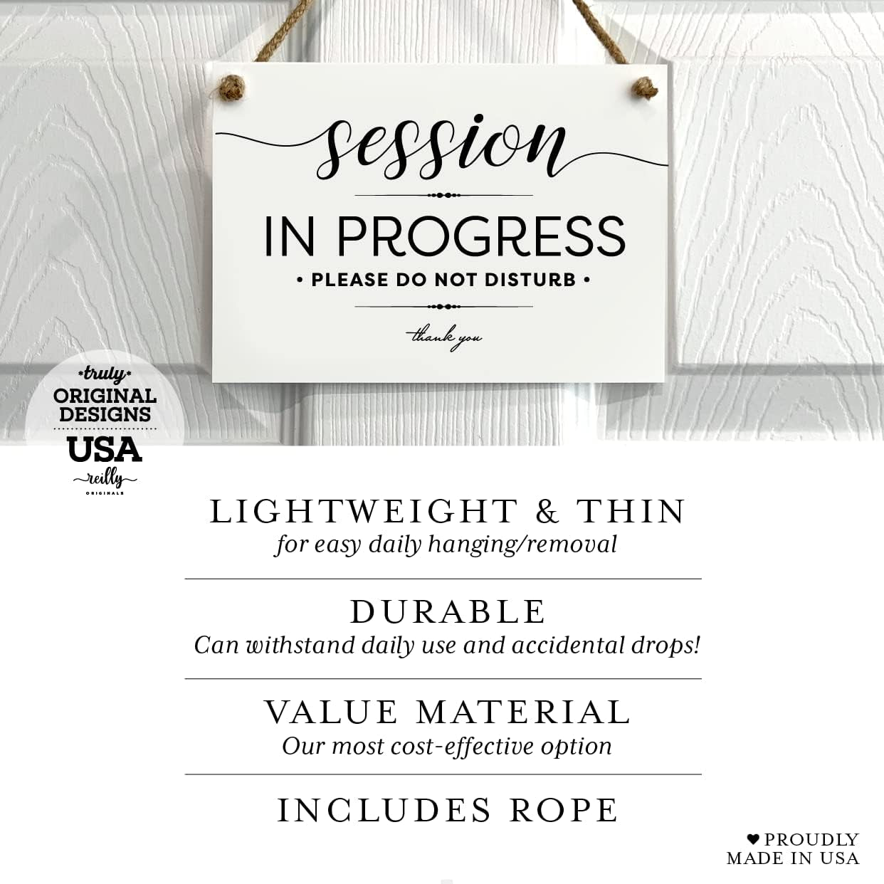 5X7 Inch Session in Progress Do Not Disturb Sign ~ Exclusive Value Series with Elegant Designer Graphics ~ Ready to Hang (White)