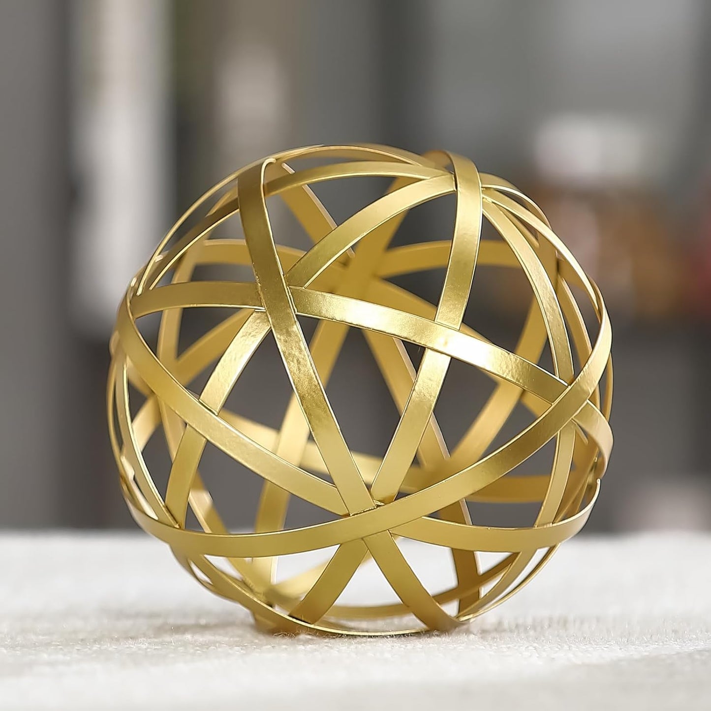 Silver Sphere Decor, Metal Starburst Tabletop Sculpture Decor, Mid-Century Modern Metal Starburst Centerpiece, Spike Ball Decoration for Home, Coffee Table Decor