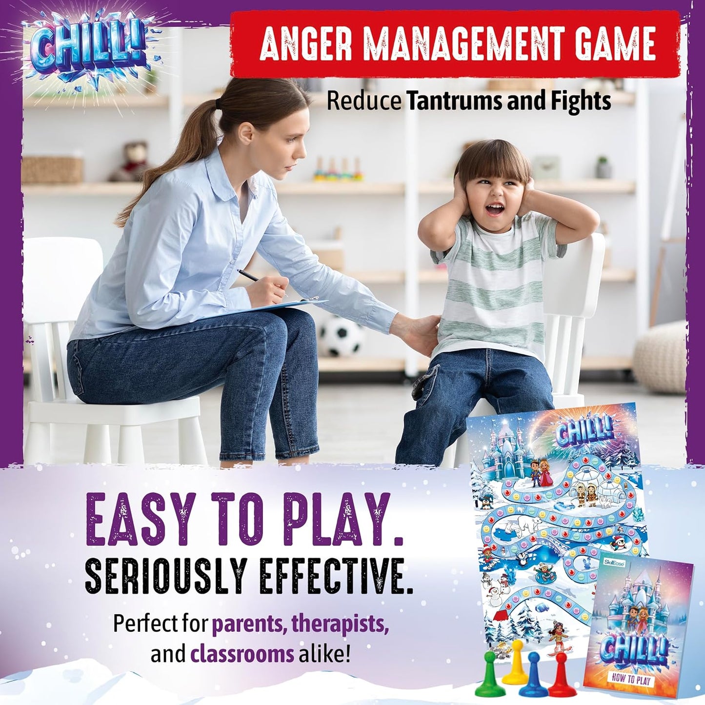 CHILL Anger Management for Kids, Ages 5-9, Therapy Games, Social Emotional Learning, Fun Social Skills Board Game for Therapists & Families