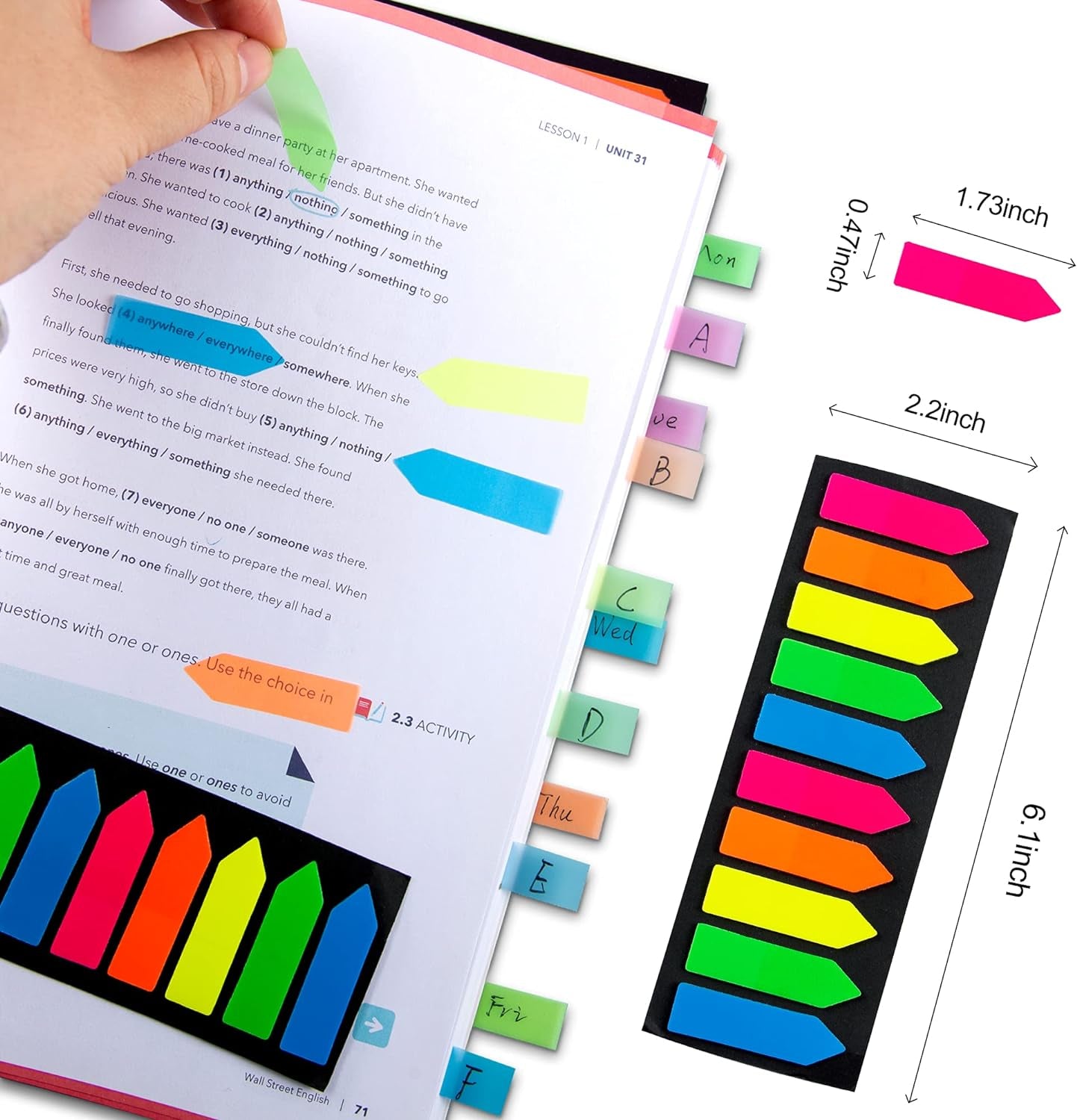 Fluorescent Translucent Sticky Note Flags, 1200 Pcs Total, Pack of 10 Color Tabs, Arrow Index Tabs, Page Flag Markers