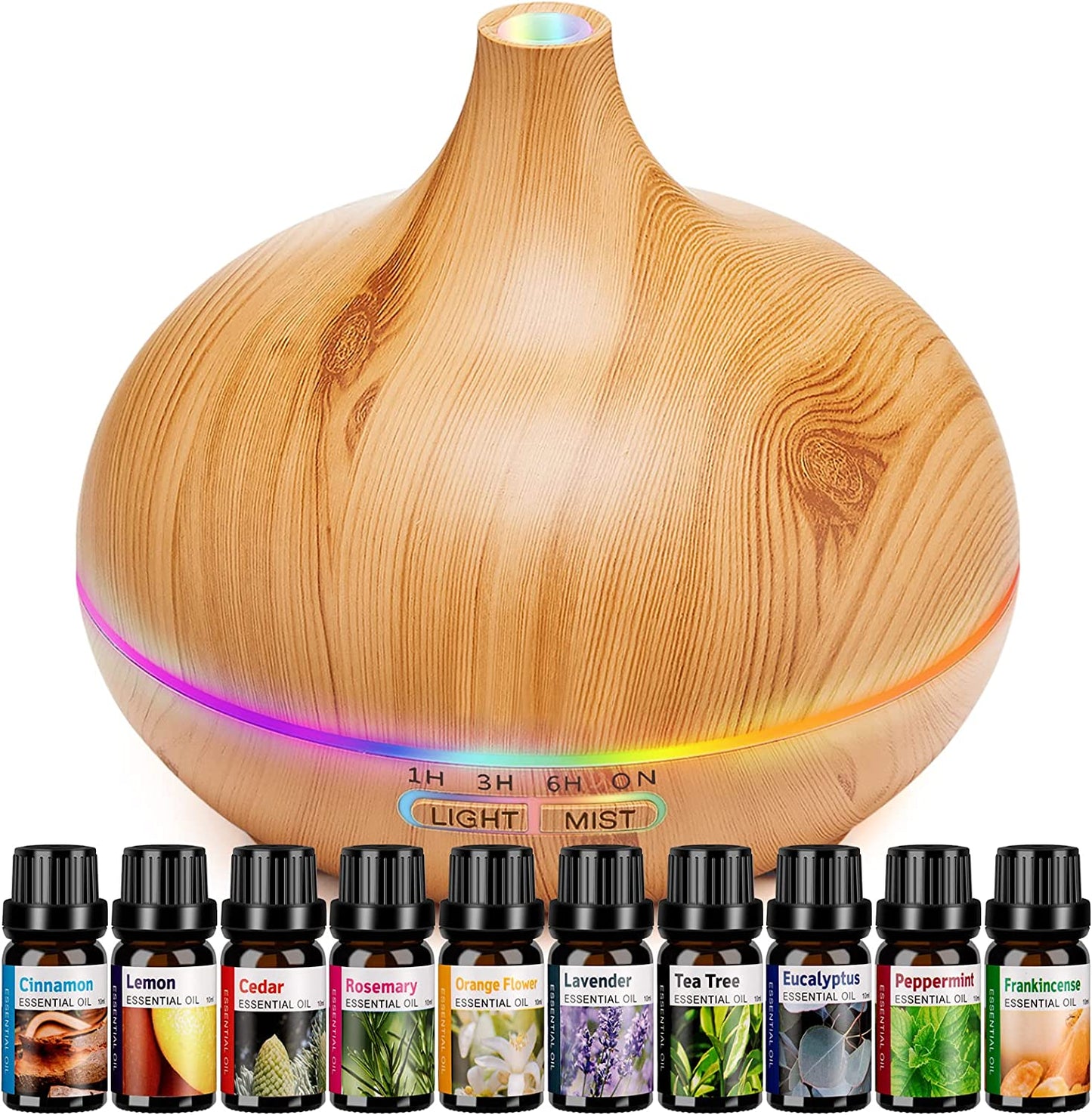 Aromatherapy Essential Oil Diffuser Set - 550ML Ultrasonic Humidifier for Large Rooms - Vaporizer and Aroma Diffuser for Home Bedroom