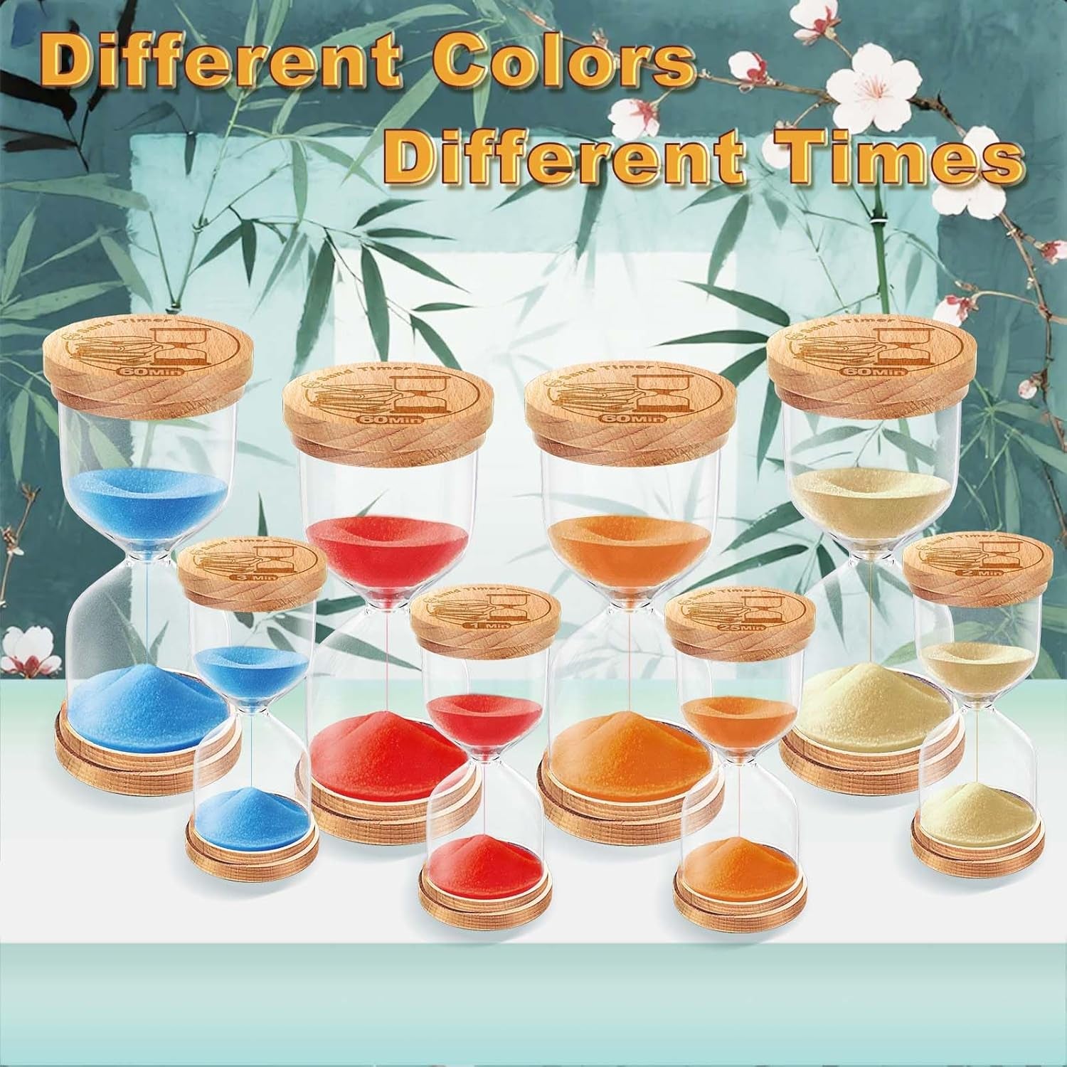 60 Minute Wooden Sand Timer, Hourglass Orange Small Sand Clock Reloj De Arena for Desk Decor Kitchen Classroom Office Study Home Decoration
