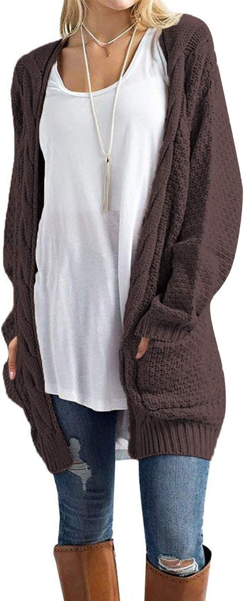Women'S Open Front Long Sleeve Boho Boyfriend Knit Chunky Cardigan Sweater
