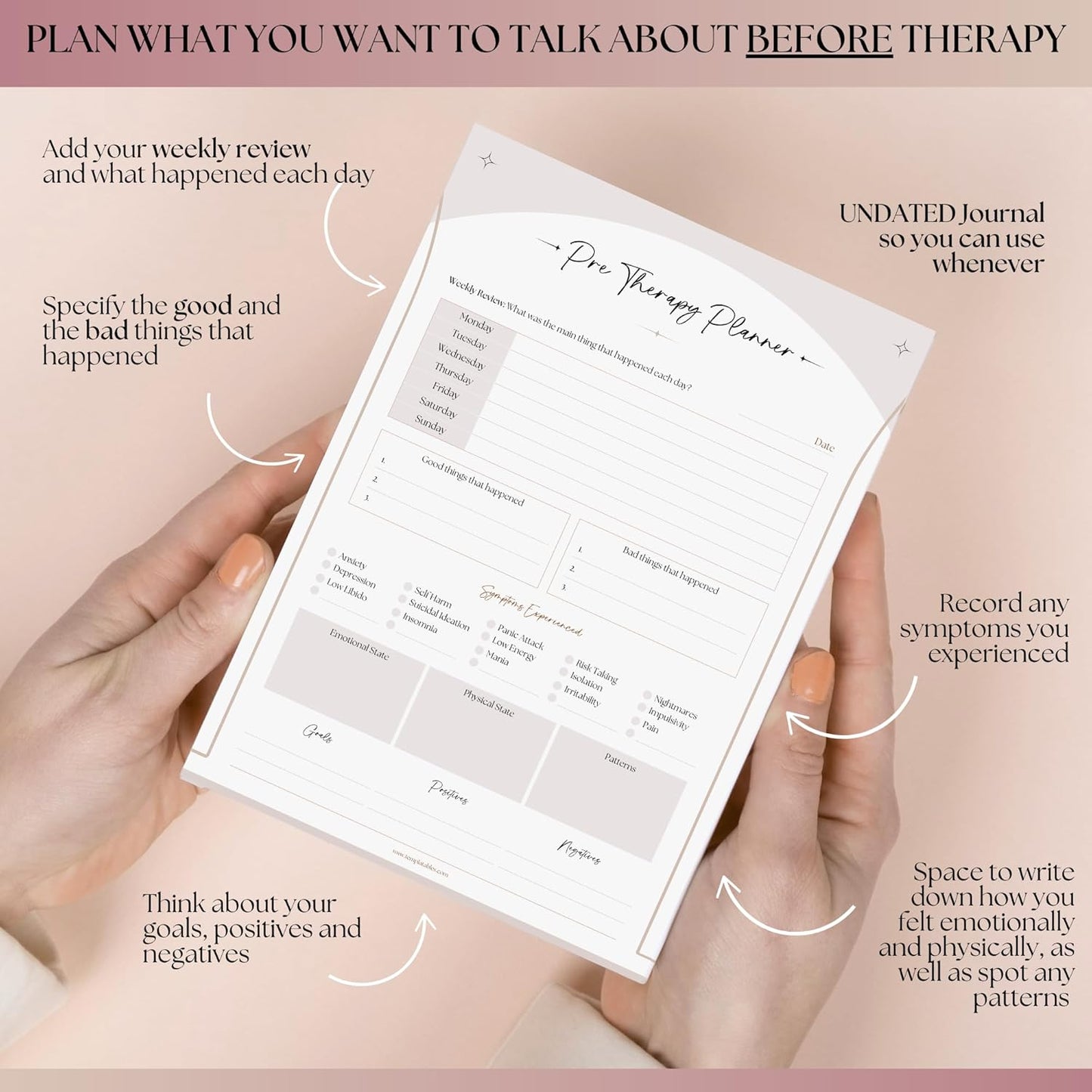 Therapy Notes Journal - Pre & Post Therapy Planner for Reflection, Journaling & Self-Discovery | Premium 120Gsm Paper with Soft Touch Cover | A5 Lux