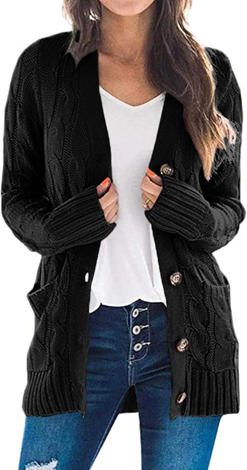 Women'S Open Front Cardigan Sweaters Fall Fashion Button down Cable Knit Chunky Winter Clothing Outerwear Coats