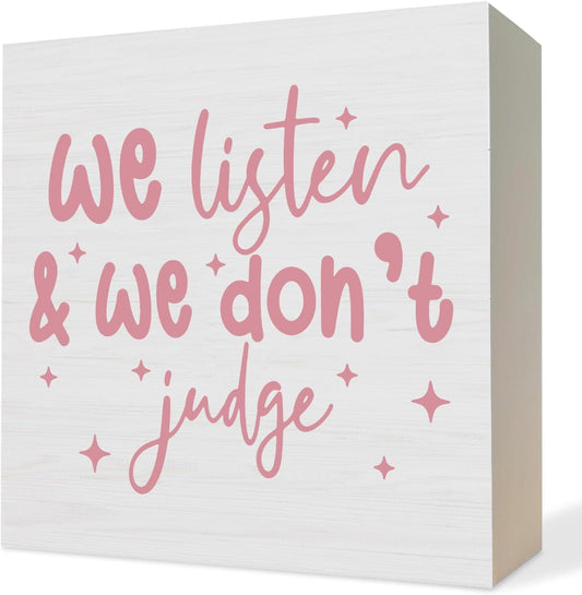 Pink Office Wooden Box Sign Decor,Pink Counselor Therapist Girly Office Inspirational Wood Block Plaque Signs Gifts for Women Mental Health Desk Table Shelf Decor,5X5 Inch