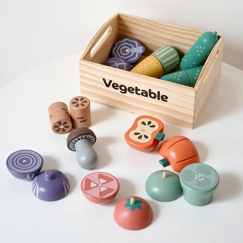 Children Play House Kitchen Games Simulation Wooden Boxed Fruit Cut Pretend to Play Magnetic Cookies Baking Girls Toys Set Gifts