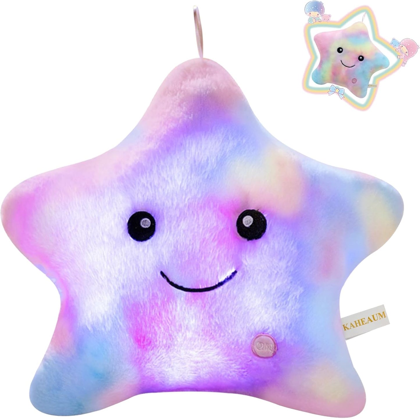 Kids Decorative Pillow,Cute Star LED Light up Pillow Gift for Girls Women Birthday Unique Throw Pillows Bedroom Couch Office Lumbar Back Cushion Purple Plush Pillow Stuffed Toy