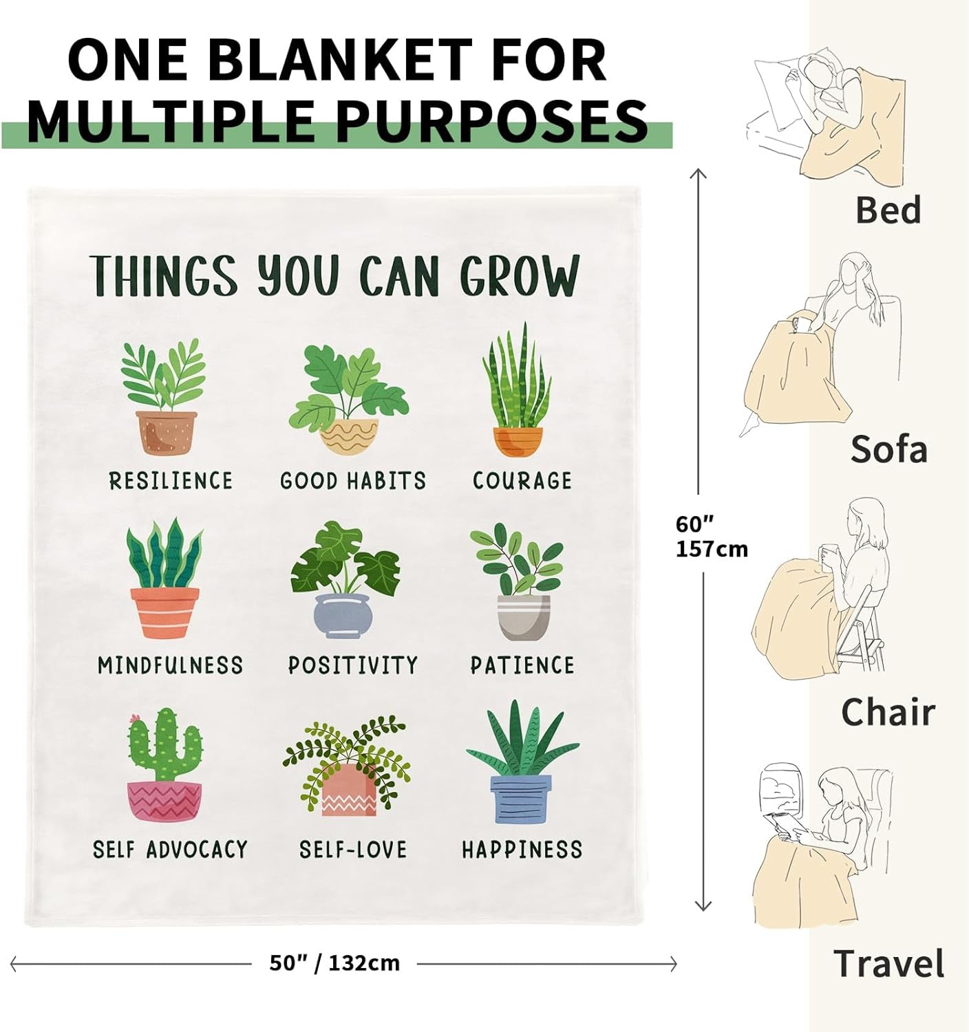 Mental Health Gifts for Women Men, Flannel Soft Inspirational Blanket Decor, Therapist Gift, Encouragement Meaningful Mindfulness Positive Uplifting Gifts for Women Men - 50" X 60"