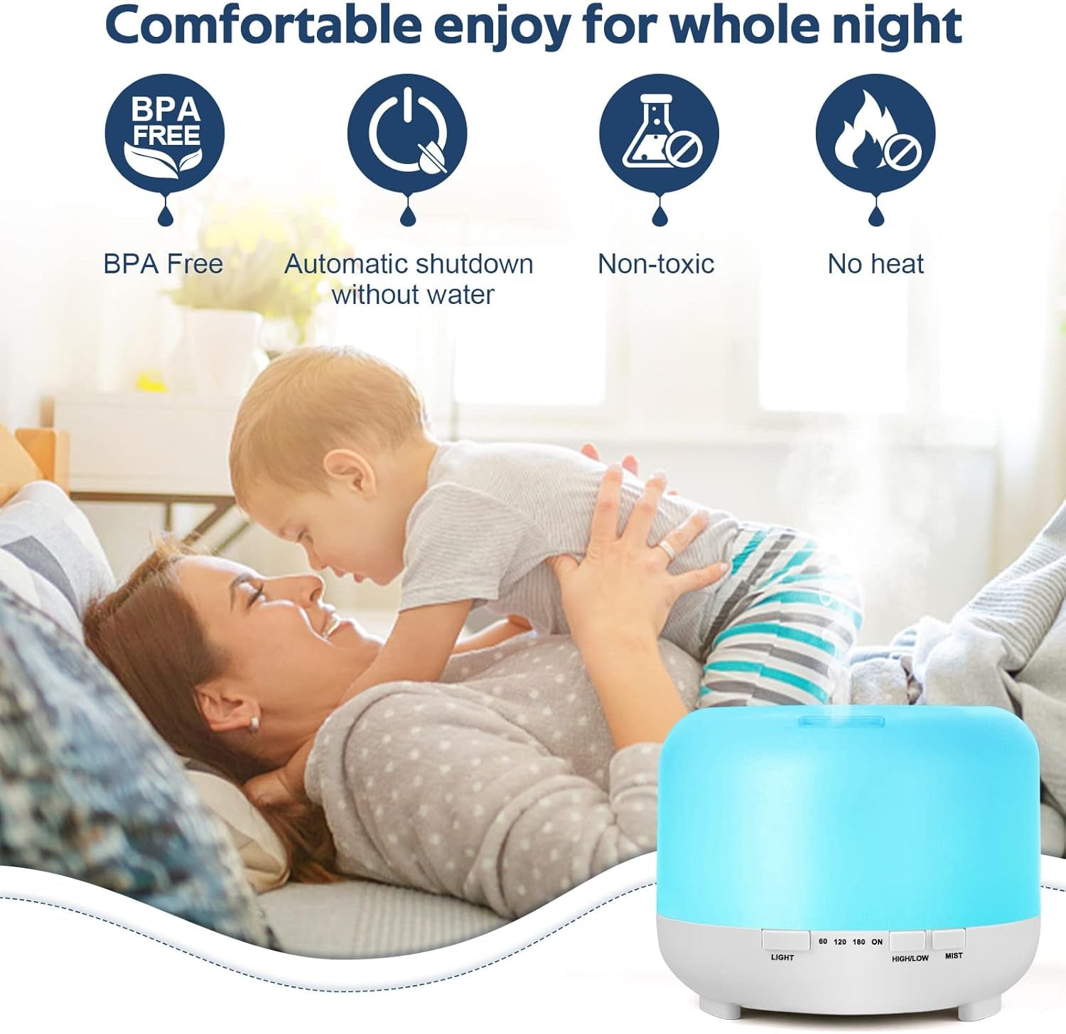 Aromatherapy Essential Oil Diffuser for Room: 500Ml Aroma Air Humidifier Remote Control for Home Large & Small Rooms-Ultrasonic Cool Mist Diffusers Oils Vaporizer with Light,Light White