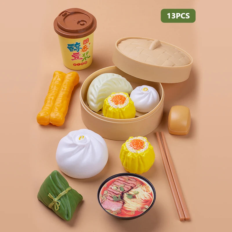 Simulation Breakfast Kids Pretend Play Kitchen Toys Miniature Steamer Buns Dumplings Chinese Food Children Educational Toys