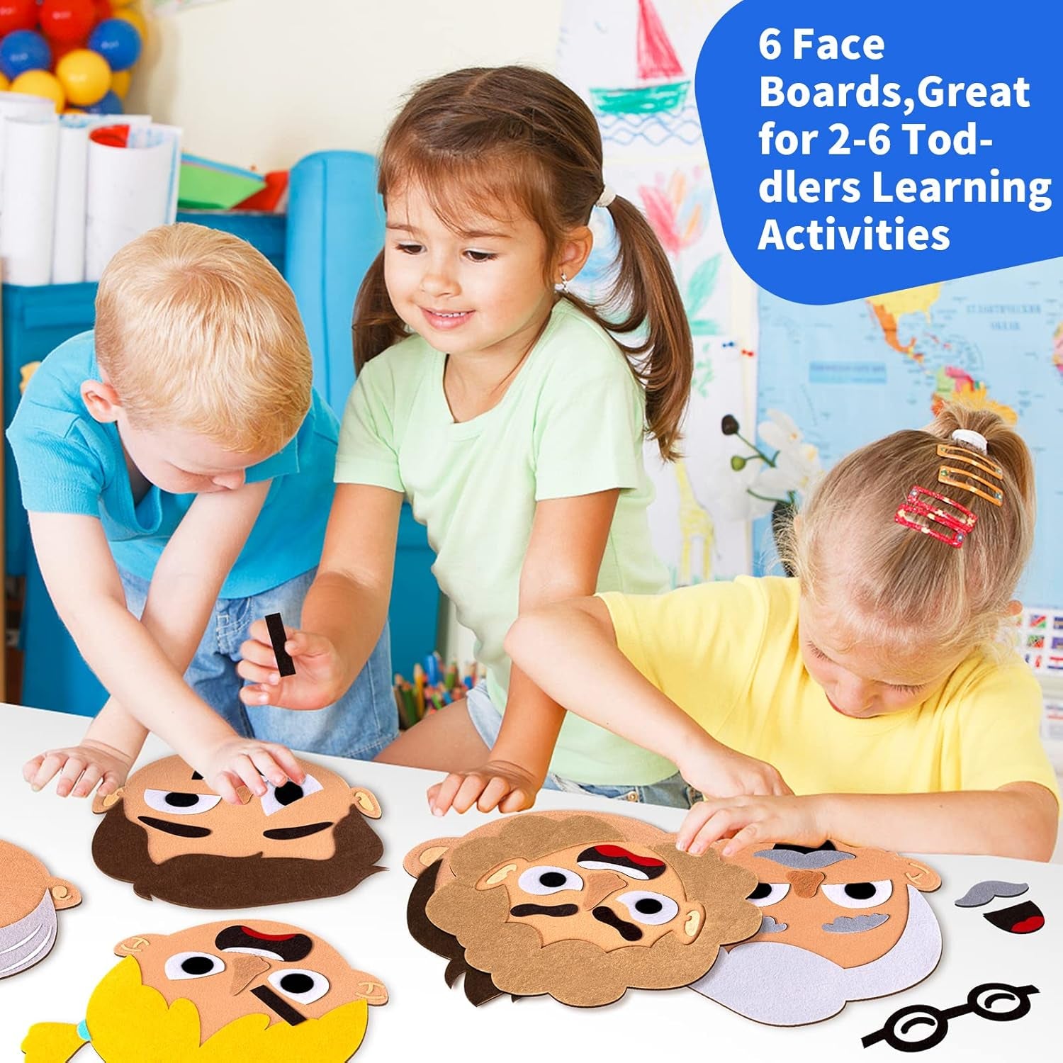 116 Pcs Feeling & Emotions Busy Board Sensory Toys for Toddlers - 6 Family Face Boards Social-Emotional-Learning-Games, Kids Autism Speech Therapy Materials, Gifts for Boys Girls Age 3+