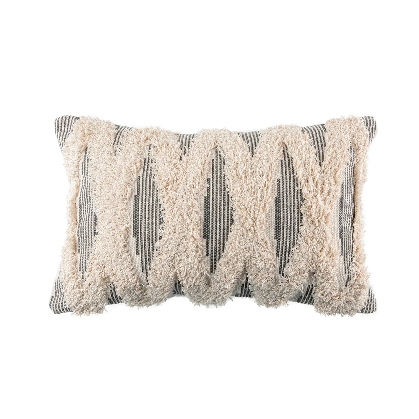 Boho Woven Cross Tufted Series Decorative Throw Pillow, 12" X 20", Gray/Beige, 1 Pack