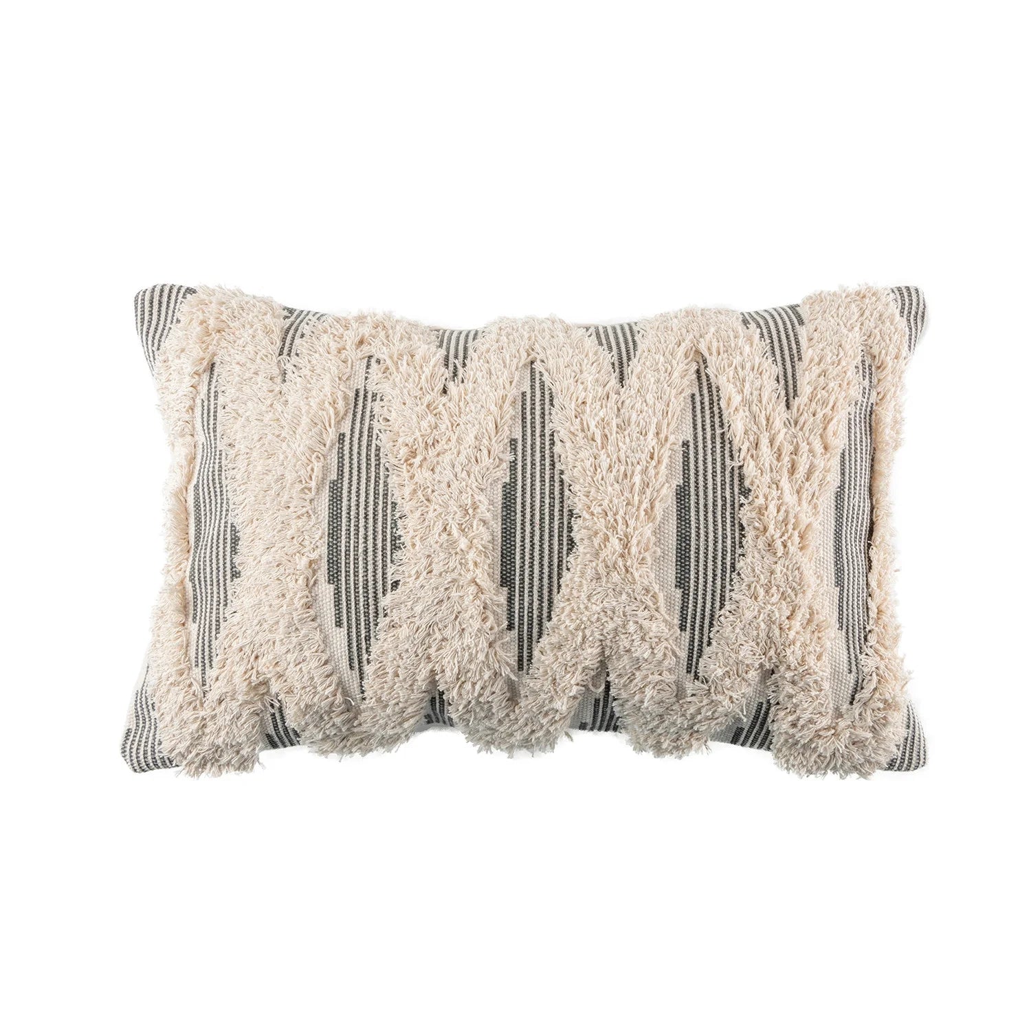 Boho Woven Cross Tufted Series Decorative Throw Pillow, 12" X 20", Gray/Beige, 1 Pack