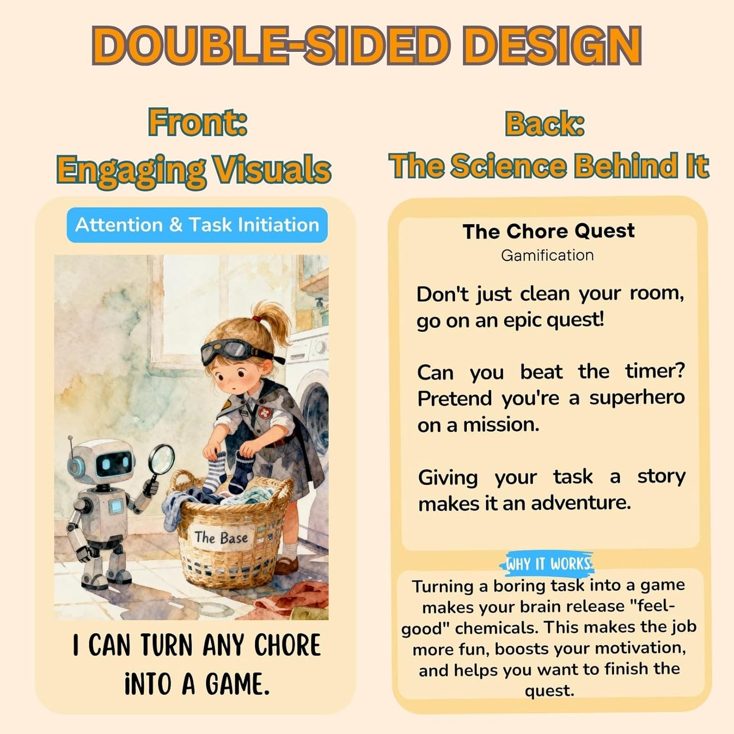 ADHD Skill Cards for Kids & Parents - 52 Guided Therapy Cards for Emotional Regulation, Focus & Social Skills - Pocket-Sized Behavior Management Tool with A/B System, Ages 6-12, Home School Therapy