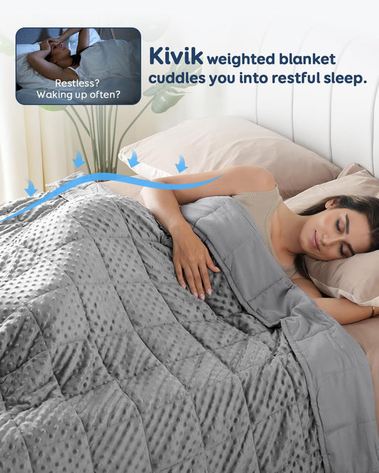 Breathable Weighted Blanket for Adults, 15 Lbs Ultra Soft Minky Dot Heavy Blankets, Reversible Cooling and Warm Blanket for All Seasons, Machine Washable, 60"X80" Queen Size, Grey