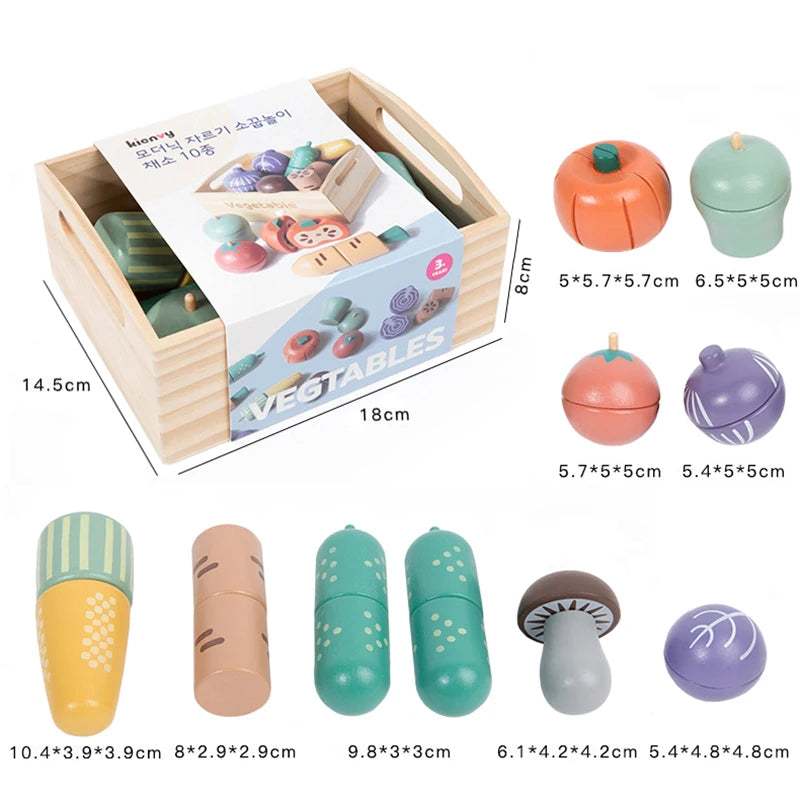 Children Play House Kitchen Games Simulation Wooden Boxed Fruit Cut Pretend to Play Magnetic Cookies Baking Girls Toys Set Gifts