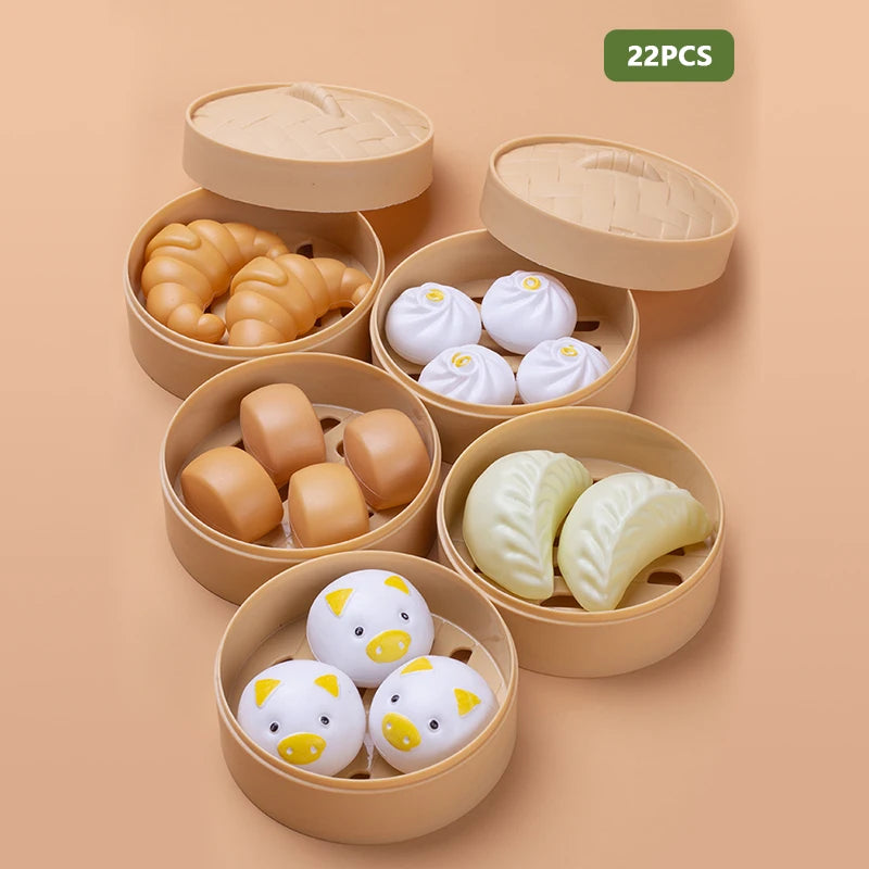 Simulation Breakfast Kids Pretend Play Kitchen Toys Miniature Steamer Buns Dumplings Chinese Food Children Educational Toys