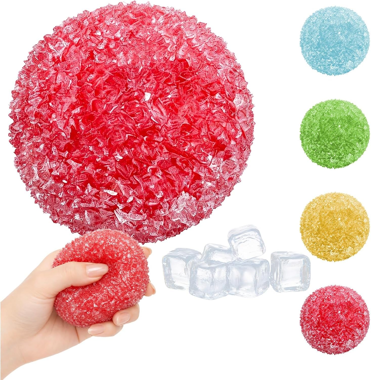 Crunchy Squishy Stress Ball, 2026 New Ice Skin Fidget Sensory Toy, Waxberry Moldable Crunchy Stress Balls, Slushy Squeeze Ball for Stress Relief (Red)