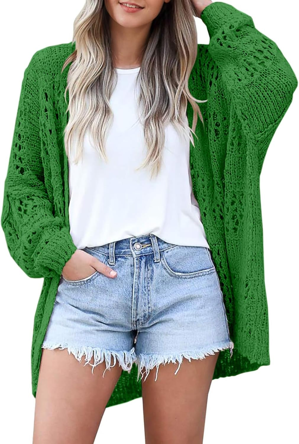 Womens Summer Crochet Lightweight Cardigan Sweaters Boho Kimono Long Sleeve Open Front Knitted Outwear Outfits