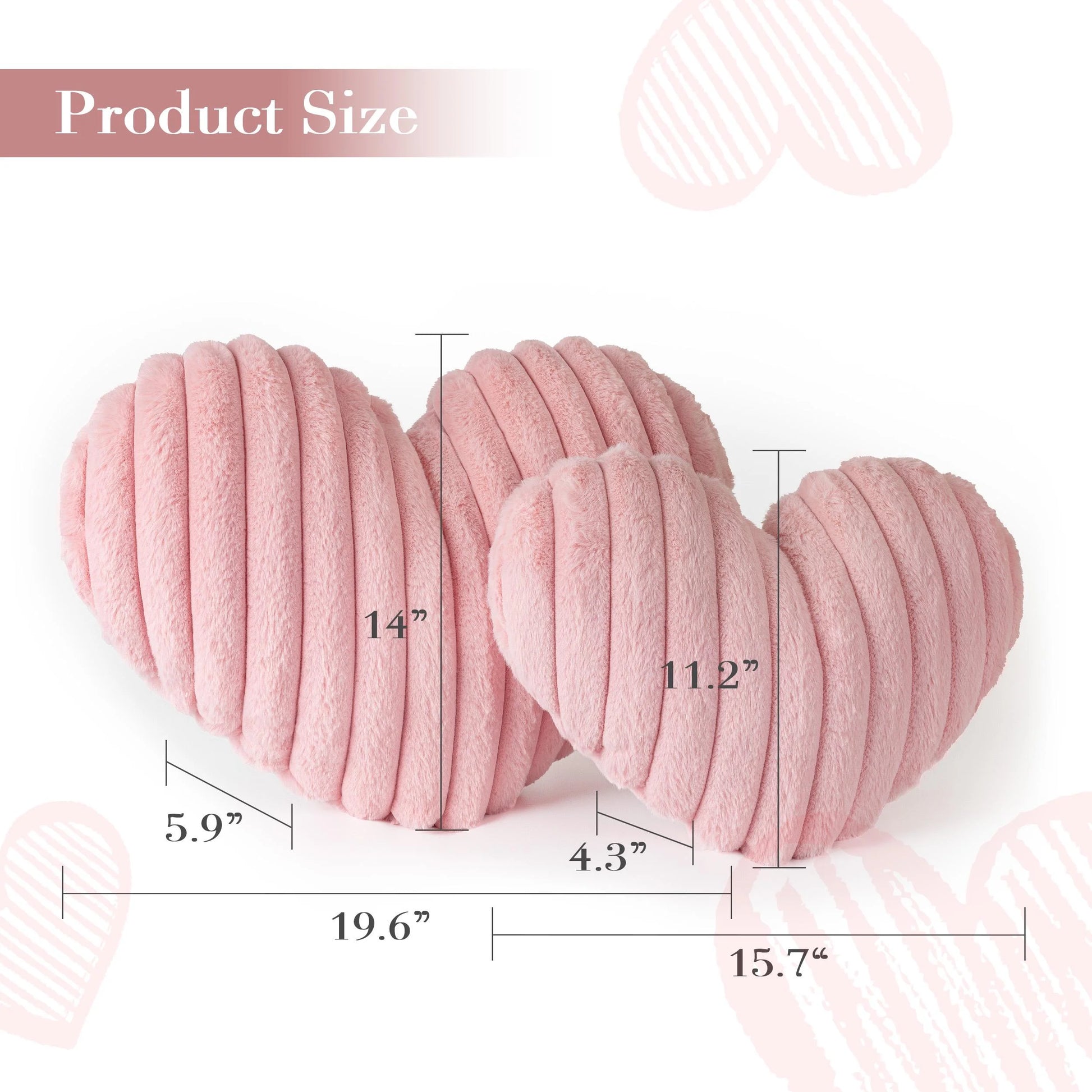 Heart Shaped Pillow, Set of 2, Heart Decorative Throw Pillows, Faux Fur Love Pillows Cute Pillow 20 & 16 Inches, Valentines Day Decorations, Wedding Decor, Pastel Pink