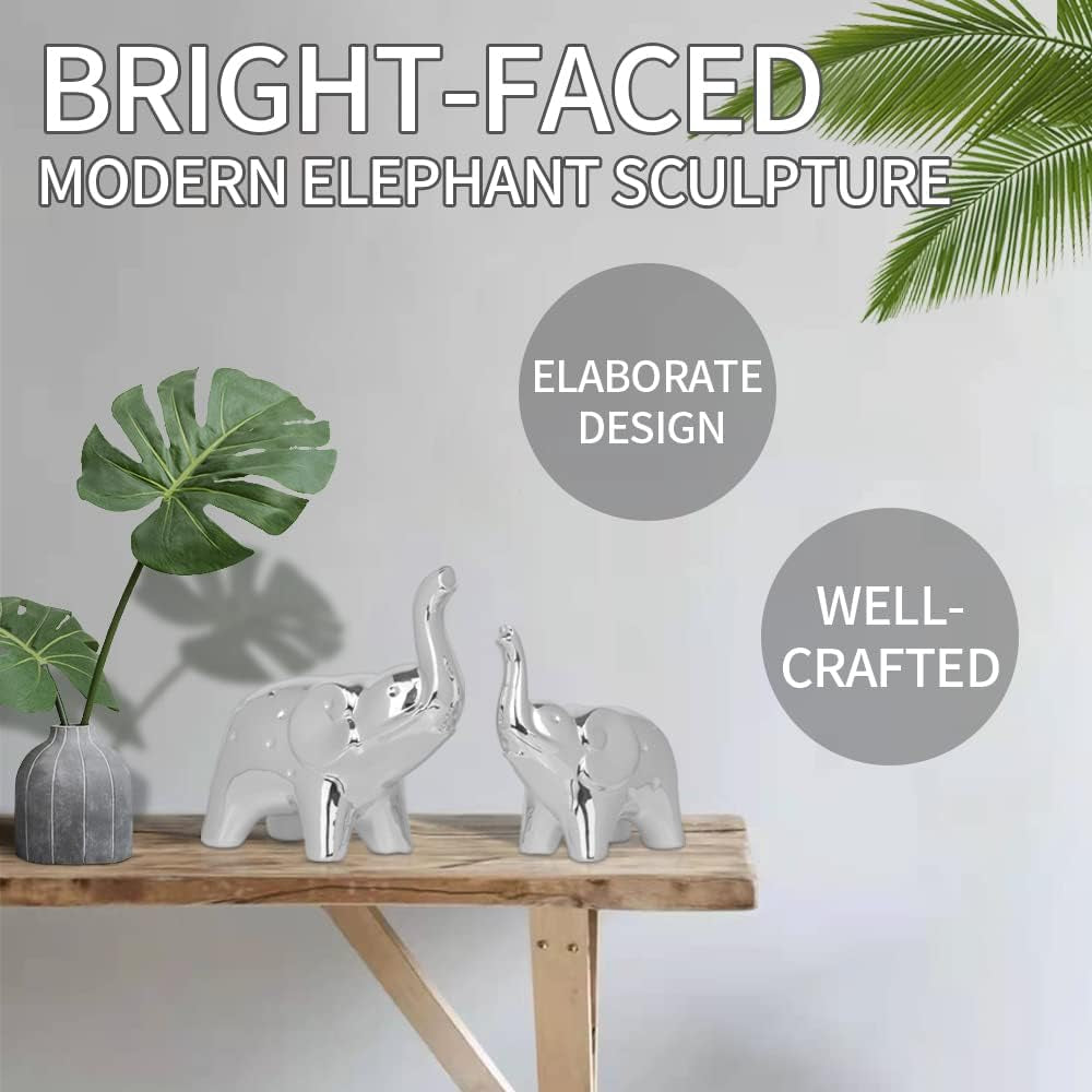 A Pair Elephant Statue Home Decor,Modern Style Figurines,Sculpture for ​Office Desktop Bookshelf Living Room (Silver)
