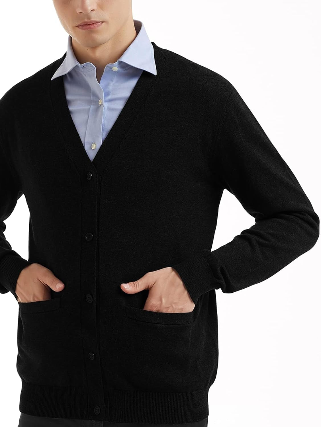 Men'S Cardigan 100% Cotton Sweater V-Neck Button down Knitted Outerwear with Pockets Fashion 2026
