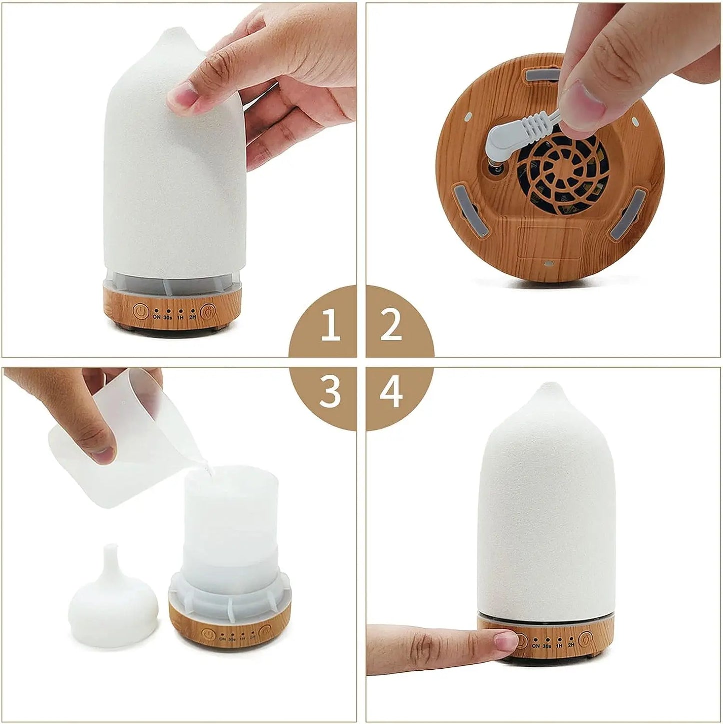 Ceramic Diffuser 100ML Essential Oil Diffuser Air Humidifier with 7 LED Ultrasonic Aromatherapy Diffusers for Home