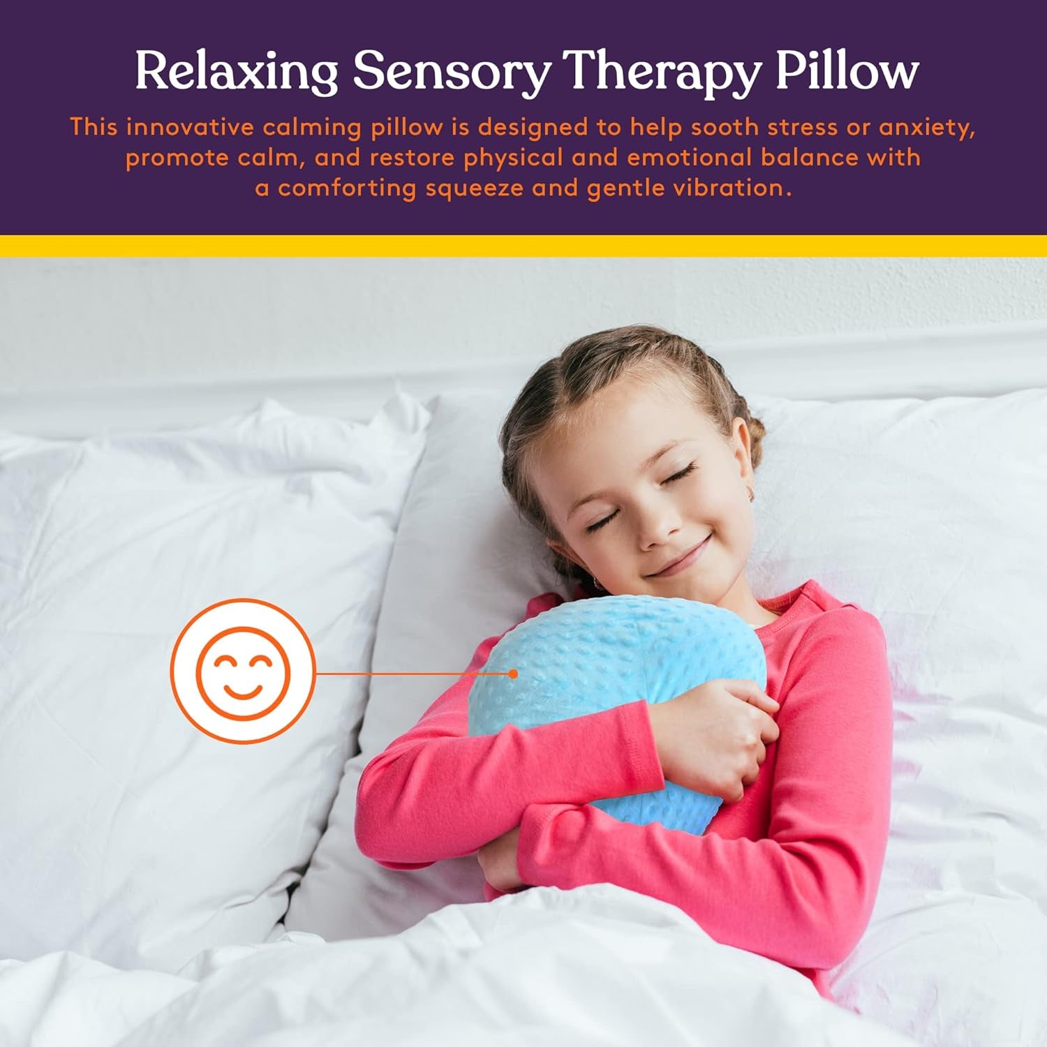 Vibrating Ball Pillow Sensory Pressure Activated for Kids and Adults, Plush Minky Soft Cover with Textured Therapy Stimulation Bumps, 3 Vibration Modes, Music & Voice Recording- Blue