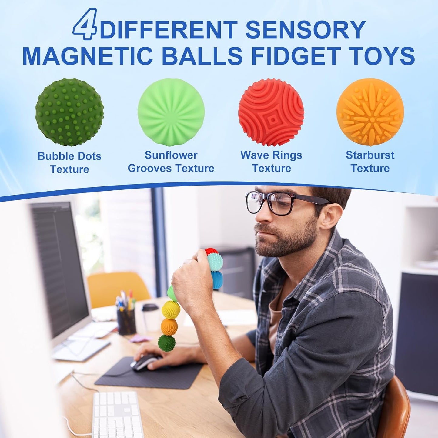 Silicone Magnetic Balls，Fidget Toys，Gift for Teenage , Fun Textures Magnetic Balls Gift Fo Novelty Toy for Kids or Adults(8Pcs)