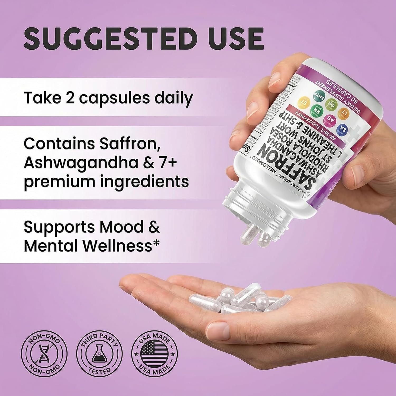Saffron Supplements Extract 100Mg + Ashwagandha L-Theanine 200Mg - Mood Support Ginkgo Biloba, St. John'S Wort, Rhodiola Rosea & 5-HTP Capsules Pills Men Women