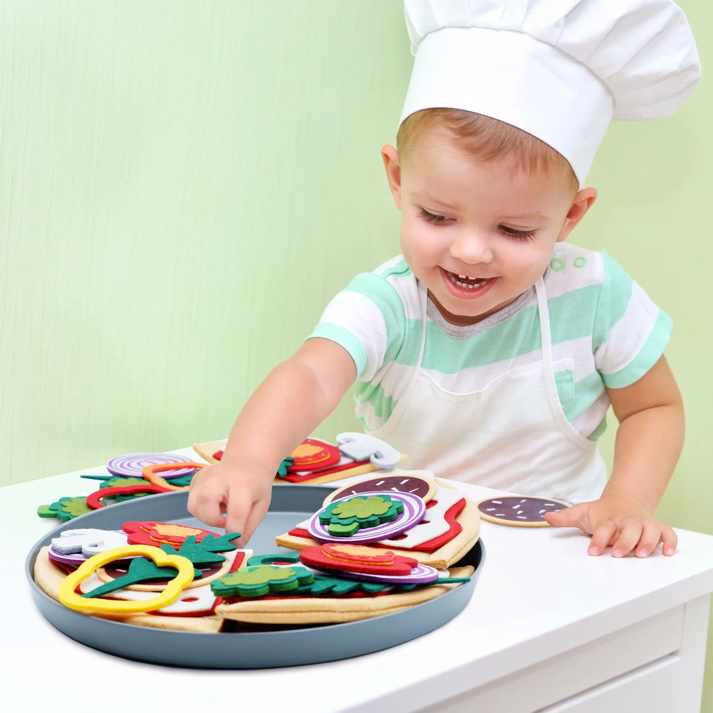 Play Kitchen Felt Pizza Toys for Kids Pretend Play Pizza Game Early Educational Felt Food Toys Role Play for Kids Girls Boys