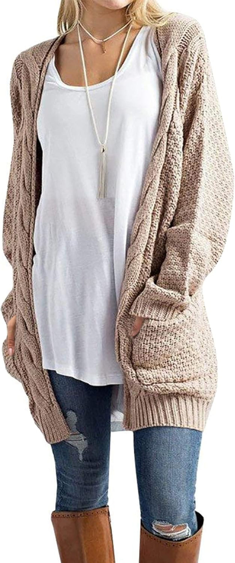 Women'S Open Front Long Sleeve Boho Boyfriend Knit Chunky Cardigan Sweater