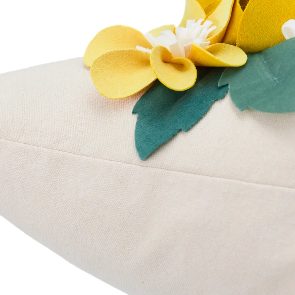 3D Handmade Yellow Decorative Flower Accent Throw Pillow Covers in Square 18X18 Inch