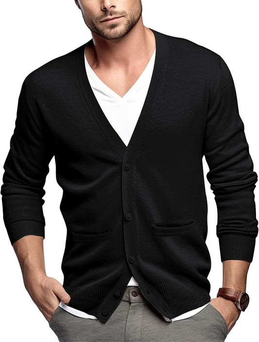 Men'S Cardigan 100% Cotton Sweater V-Neck Button down Knitted Outerwear with Pockets Fashion 2026