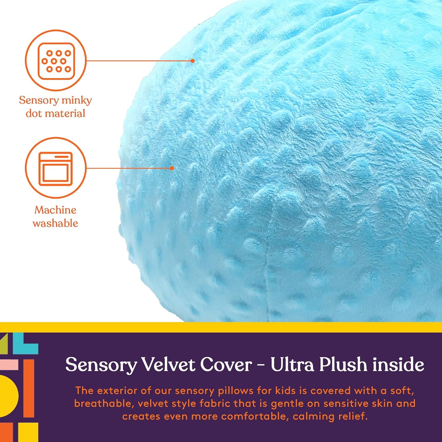 Vibrating Ball Pillow Sensory Pressure Activated for Kids and Adults, Plush Minky Soft Cover with Textured Therapy Stimulation Bumps, 3 Vibration Modes, Music & Voice Recording- Blue